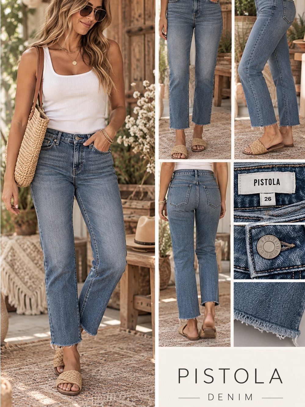 pistola Straight-Leg Cropped Jeans in Light Blue Wash